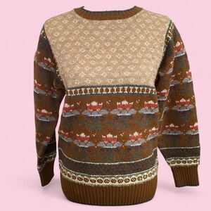 Vintage 70s Brown Patterned Sweater